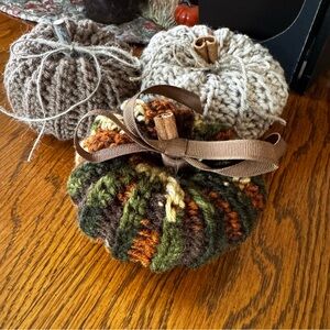 3 Handmade Crocheted Pumpkins Fall Autumn Decor